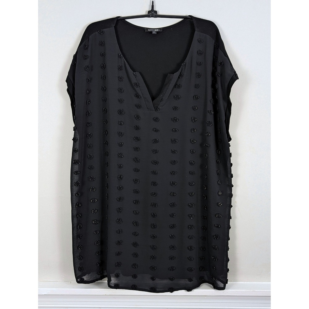 Anthropologie Papermoon Black Dot V-Neck Sleeveless Top Mixed Media 2X Textured